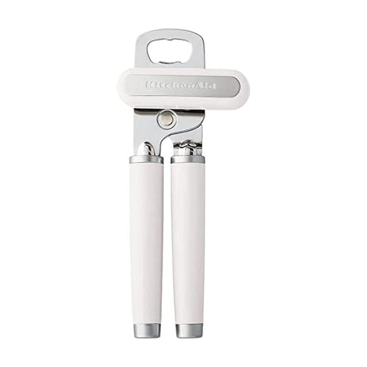 KitchenAid - Abrelatas y abrebotellas multifunción clásico fácil de usar, rueda de corte de acero inoxidable afilada, asas ergonómicas suaves, color blanco