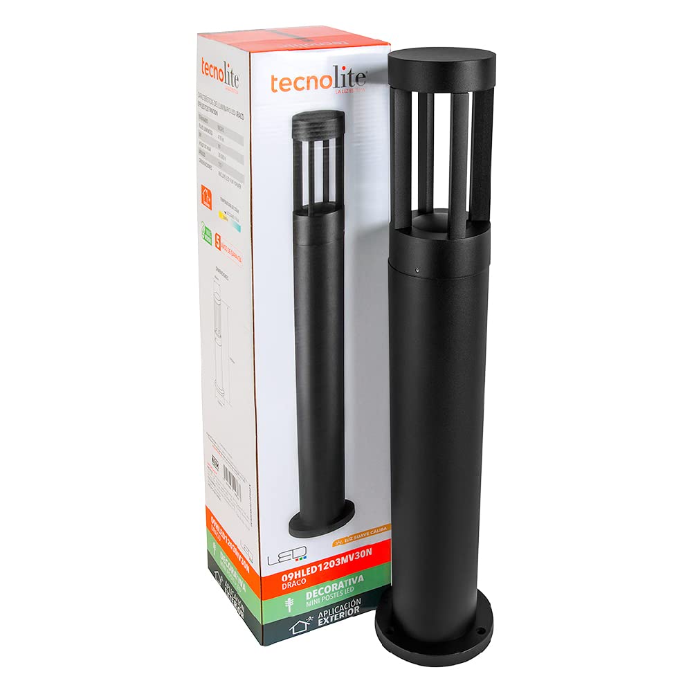 Tecnolite Mini Poste LED Exterior 9 W, Luz Suave Cálida, IP54, IK08, No atenuable, LED integrado