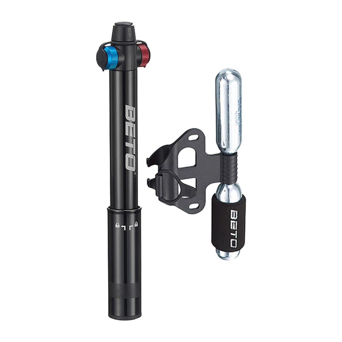 Beto Bomba CO2 CO2-008A | Aluminio | Válvula Presta/Schrader | 11 Bar / 160 PSI | Incluye 2 Cartuchos CO2 de 16g | Compacta y Portátil
