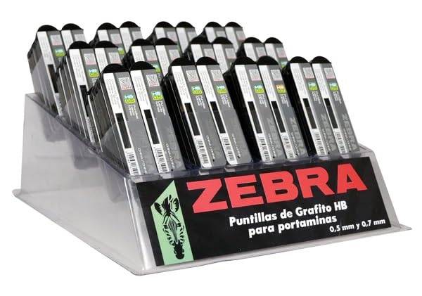 Zebra Puntillas HB De Grafito Para Portaminas Punto Mediano (0.7 mm) Caja 12 Tubos Con 12 Minas.