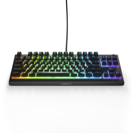 SteelSeries Apex 3 Tkl - Teclado USB RGB para juegos - Factor de forma compacto de deportes electrónicos sin teclas - Iluminación RGB de 8 zonas - Ip32 resistente al agua y al polvo - Diseño QWERTY americano