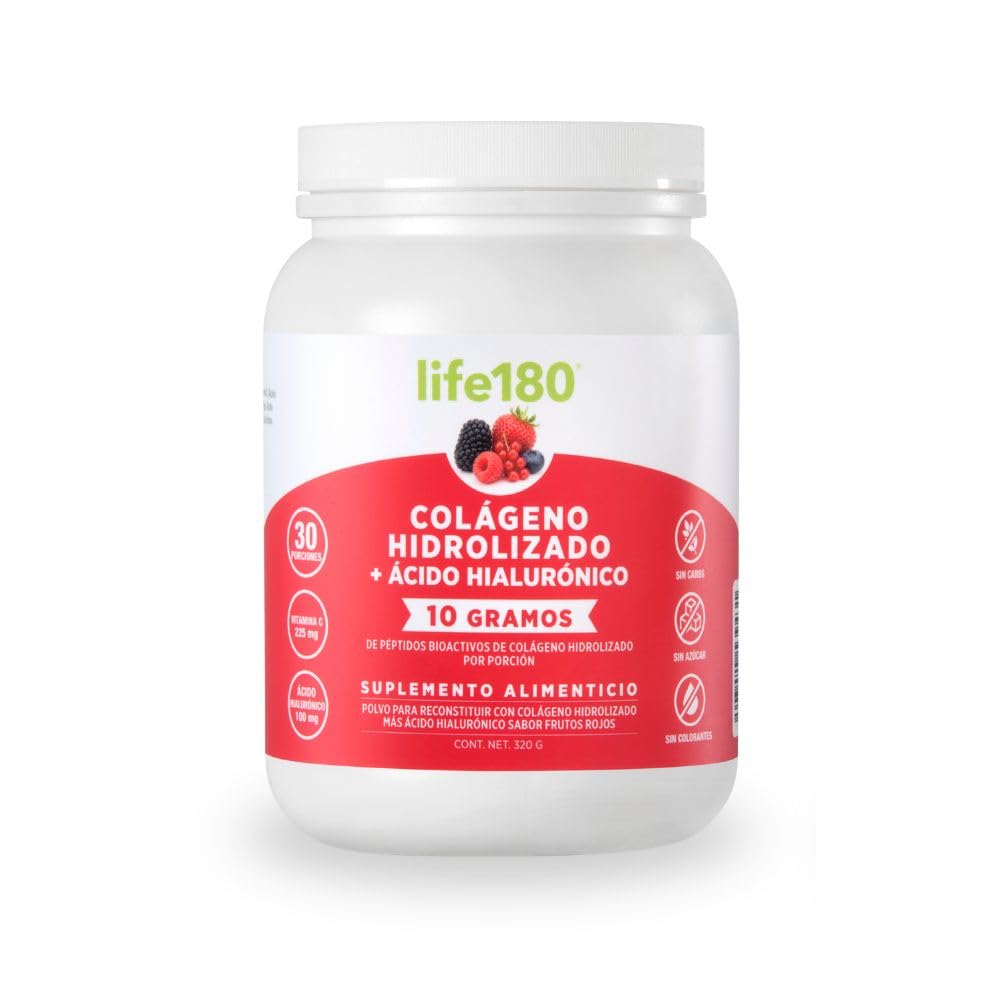 Life180 Colágeno Hidrolizado con Biotina y Vitamina E Sabor Naranja, Pack de 2 - Moras - 450 g (Paquete de 1)