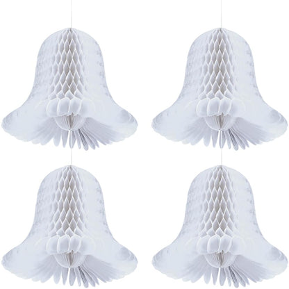 amscan Campanas Elegantes de Papel de Novia Blanco de Panal – 5 Pulgadas (Paquete de 4) – Decoraciones de Boda de Primera Calidad para recepción y Ceremonia