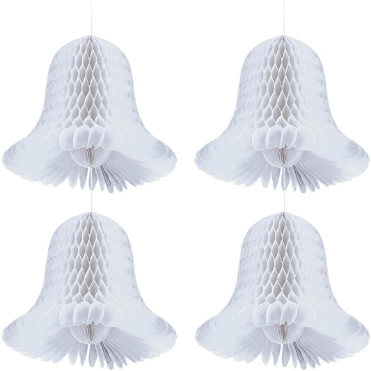 amscan Campanas Elegantes de Papel de Novia Blanco de Panal – 5 Pulgadas (Paquete de 4) – Decoraciones de Boda de Primera Calidad para recepción y Ceremonia