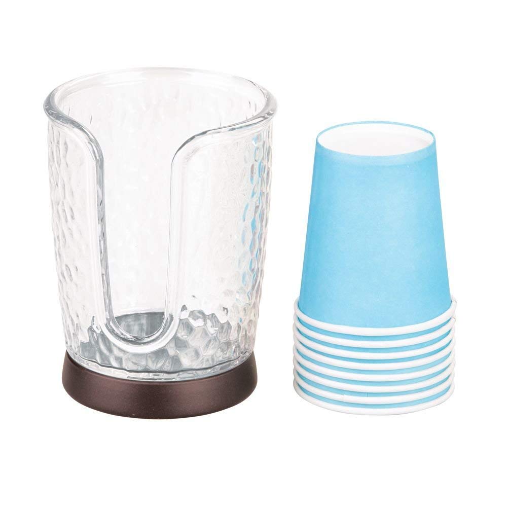 interDesign 53651 Rain Disposable Paper and Plastic Cup Dispenser for Bathroom Vanity and Countertops, Clear/Bronze