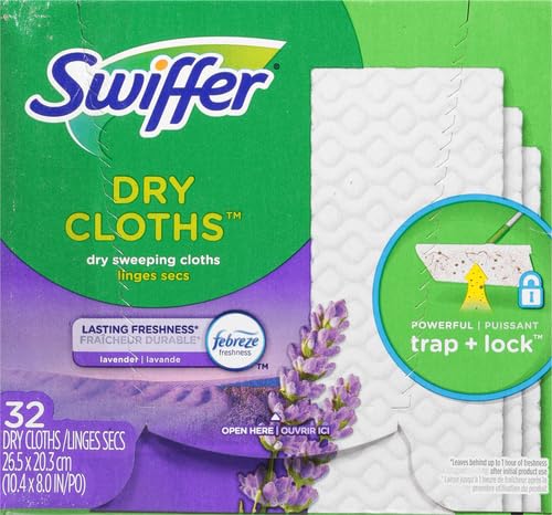 Swiffer Sweeper Dry Sweeping Pad Refills for Floor mop with Febreze Lavender Vanilla & Comfort Scent 32 Count