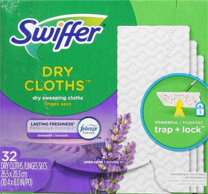 Swiffer Sweeper Dry Sweeping Pad Refills for Floor mop with Febreze Lavender Vanilla & Comfort Scent 32 Count