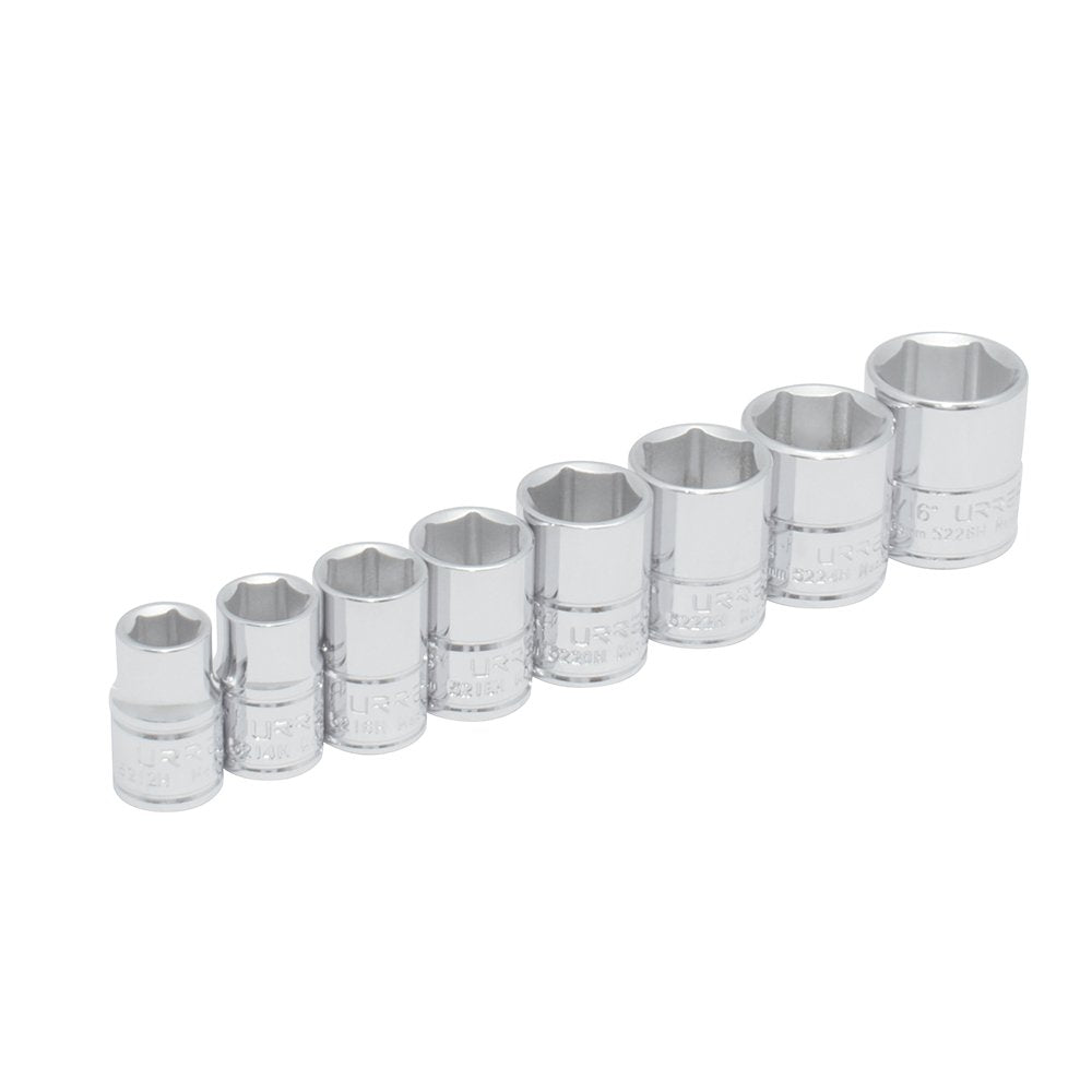 Urrea S02HS Juego de dados cuadro de 3/8", 6 puntas, en pulgadas en riel, 8 piezas