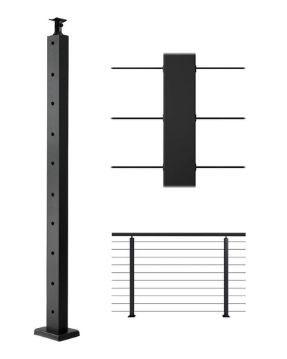VEVOR Poste de Pasamanos de Cable, Poste de para Escalera de Terraza 91,4x2,5x5 cm Poste de Acero Inoxidable con Piquetes Preperforados y Soporte de Montaje, Negro, 1JZLGZXHS914LZA6X001V0