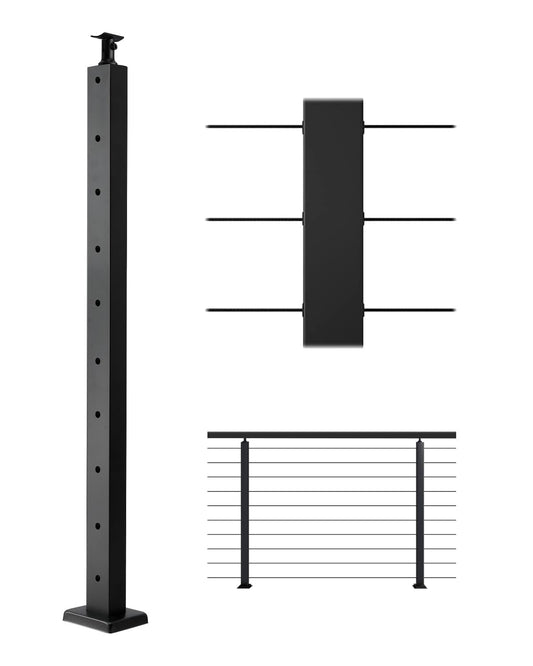 VEVOR Poste de Pasamanos de Cable, Poste de para Escalera de Terraza 91,4x2,5x5 cm Poste de Acero Inoxidable con Piquetes Preperforados y Soporte de Montaje, Negro, 1JZLGZXHS914LZA6X001V0