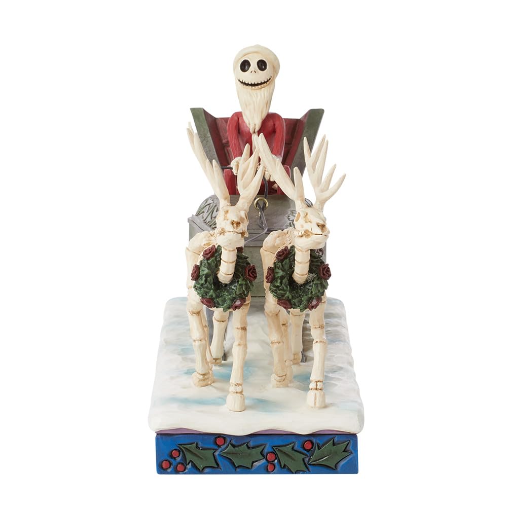 Enesco Disney Traditions Collection by Jim Shore The Nightmare Before Christmas - Figura de Papá Noel en Trineo y Calavera de Reno, Pintada a Mano para decoración del hogar, 6.5 Pulgadas