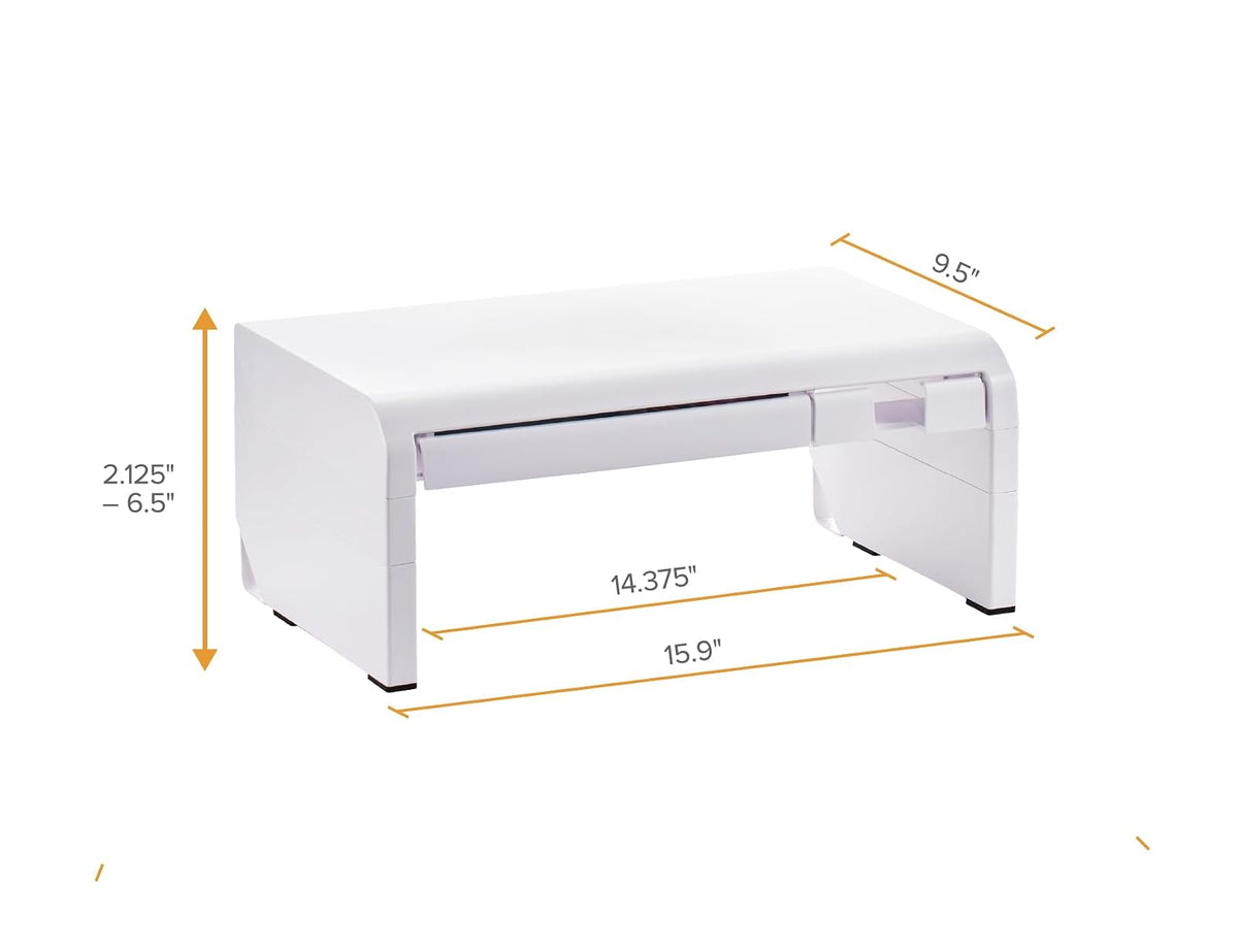 Bostitch Konnect - Elevador Ajustable para Monitor con cajón y Soporte para teléfono Celular, Soporte para computadora portátil, 4 Niveles de Altura, gestión de Cables y Patas de Goma