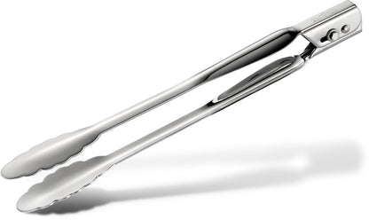 All-Clad Specialty - Utensilios de cocina de acero inoxidable con pinzas de bloqueo para cocina, utensilios de cocina, plata