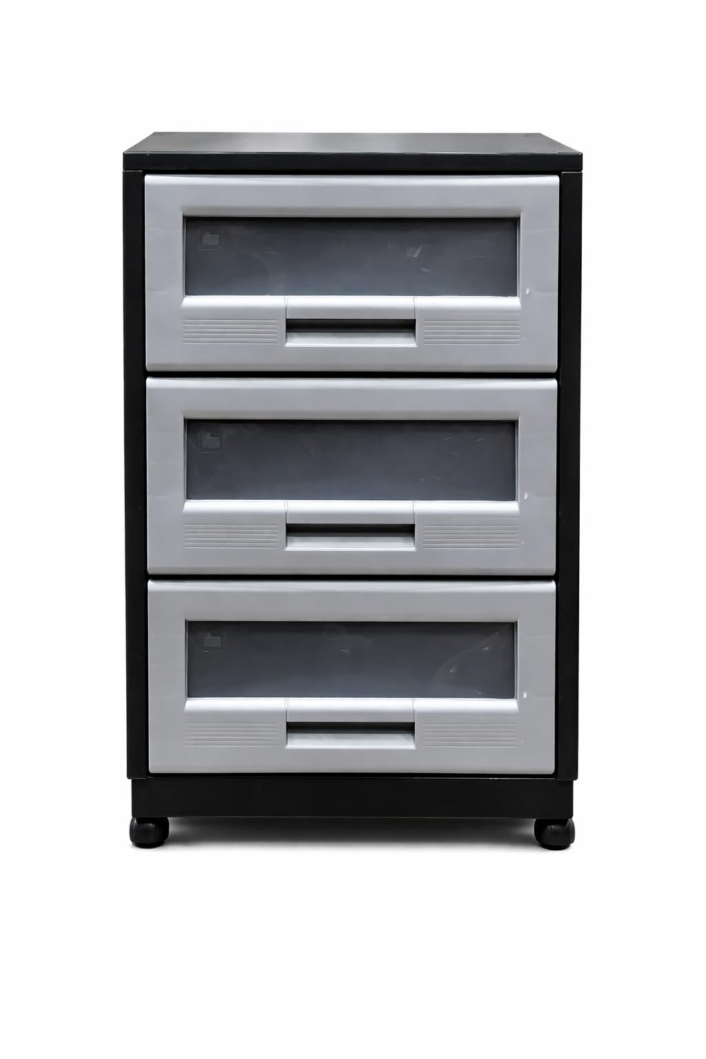 Italhome Mueble De Plástico En Color Negro Gris Con 3 Cajones, Cajonera Organizador Multiusos Con Ruedas Piave
