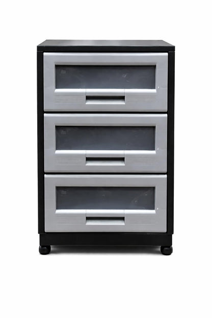 Italhome Mueble De Plástico En Color Negro Gris Con 3 Cajones, Cajonera Organizador Multiusos Con Ruedas Piave