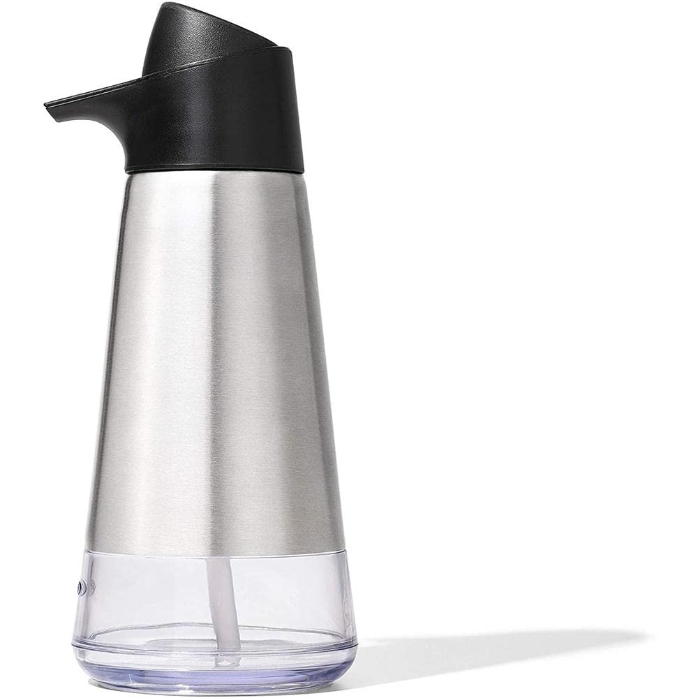 OXO Easy Press Stainless Steel Soap Dispenser | Capacidad de 15 onzas, prensa con una sola mano, resistente a las huellas dactilares, ideal para cocina y baño