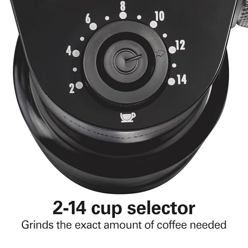 Hamilton Beach Molinillo de café eléctrico con tolva grande de 16 onzas y 18 ajustes para 2-14 tazas, acero inoxidable (80385)