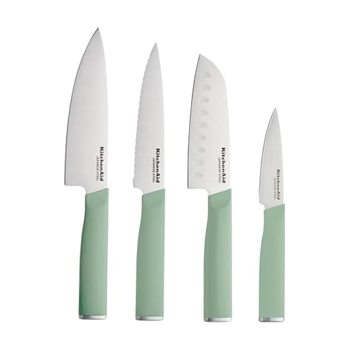 KitchenAid - Juego de chef con cubiertas de ajuste personalizado, cuchillo de cocina afilado, hoja de acero inoxidable japonés de alto carbono, 4 piezas, pistacho