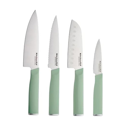 KitchenAid - Juego de chef con cubiertas de ajuste personalizado, cuchillo de cocina afilado, hoja de acero inoxidable japonés de alto carbono, 4 piezas, pistacho
