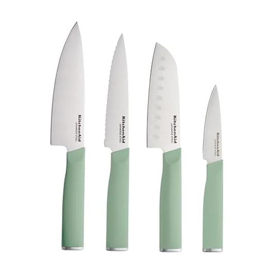KitchenAid - Juego de chef con cubiertas de ajuste personalizado, cuchillo de cocina afilado, hoja de acero inoxidable japonés de alto carbono, 4 piezas, pistacho