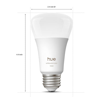 Philips Hue Smart LED A19 - Paquete de 1 foco LED A19, color blanco y ambiente, base E26, 10,5 W, luz de espectro completo 1000K-20000K, 1100 lúmenes, regulable, funciona con Alexa, Google, Apple