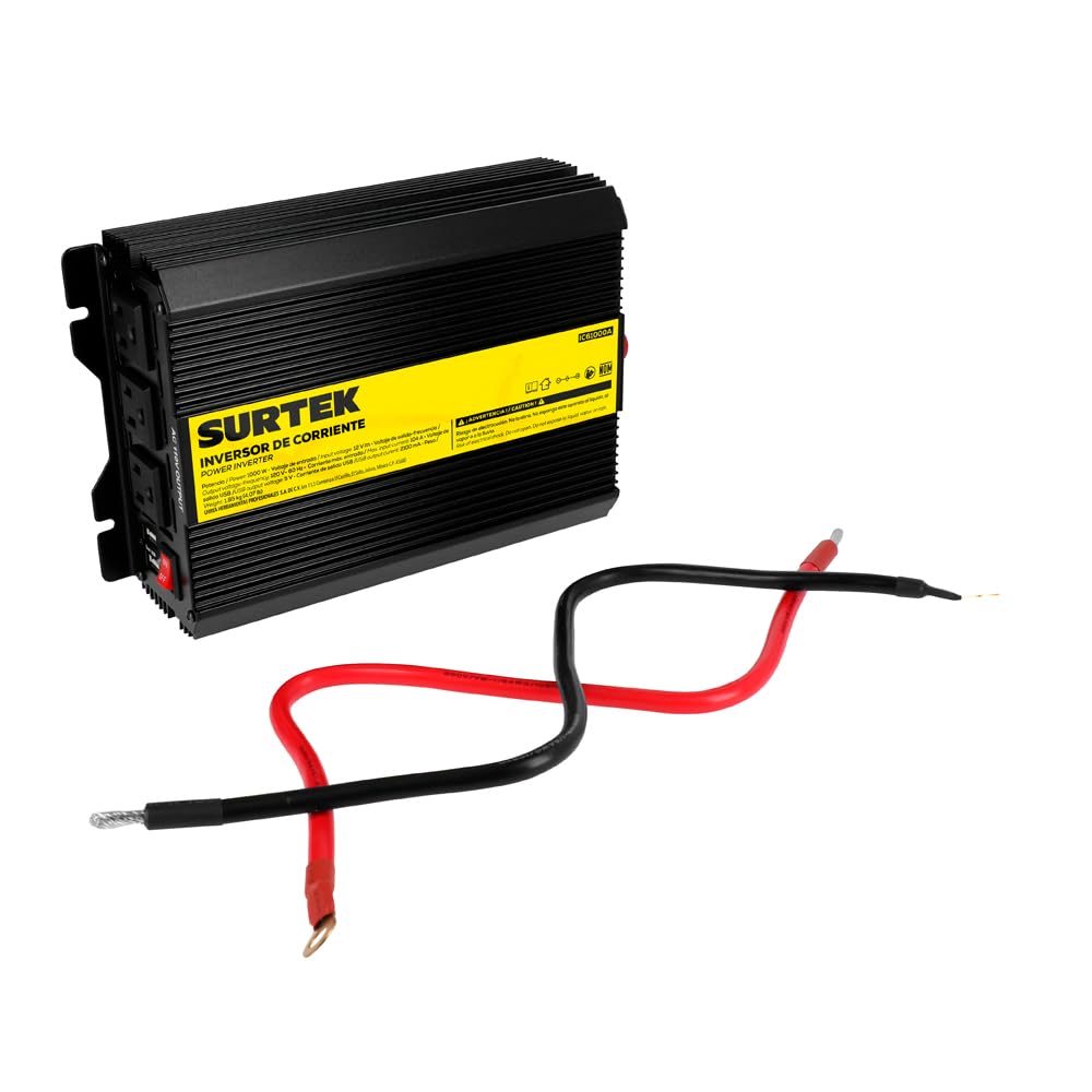 Surtek Inversor de corriente 1000 W con voltaje entrada DC 12 V, voltaje salida AC 120 V, 60 Hz
