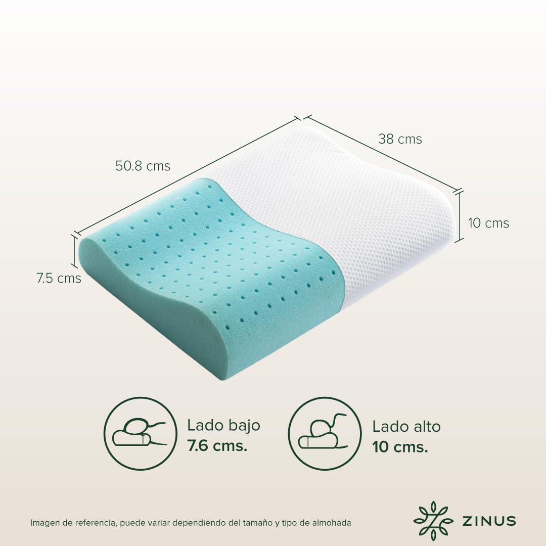 Zinus | Almohada de Memory Foam Ergonómica | Soporte especializado para Cuello | Espuma viscoelástica de Alta Densidad | Diseño Contorneado para Dormir Mejor