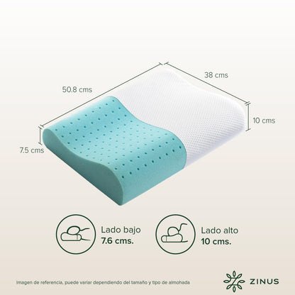 Zinus | Almohada de Memory Foam Ergonómica | Soporte especializado para Cuello | Espuma viscoelástica de Alta Densidad | Diseño Contorneado para Dormir Mejor