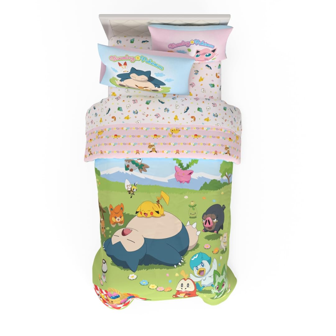 Franco Juego de Ropa de Cama Miffy, Edredón Reversible con Funda - 4 Piece Twin Size - Pokemon - Snorlax