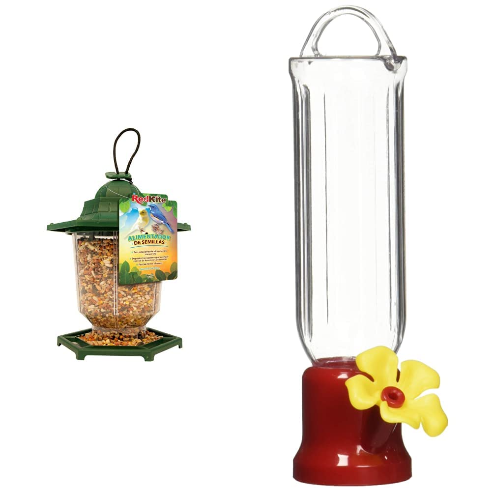 Red Kite Alimentador de Semillas Colgante para Aves con Capacidad de 360 Gramos + RedKite Bebedero Mini para Colibrí 68 Mililítros