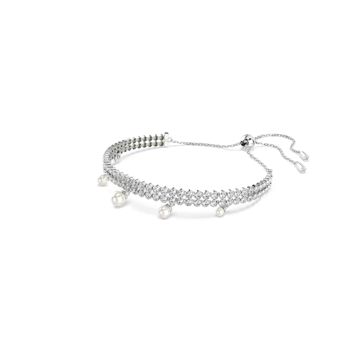 Swarovski Pulsera ariana grande x, perla de cristal, talla redonda, blanca, baño de rodio