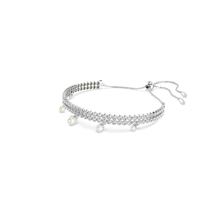 Swarovski Pulsera ariana grande x, perla de cristal, talla redonda, blanca, baño de rodio