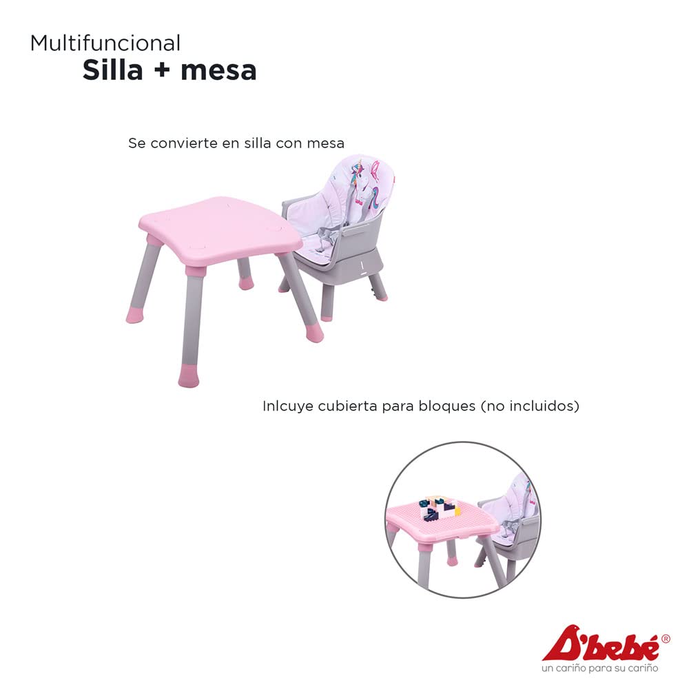 D´bebé Silla Alta 4 en 1 grow with me color rosa