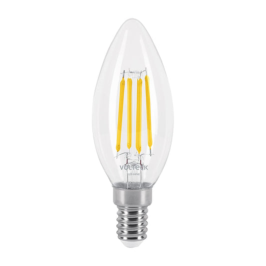 Volteck LED-V4F4C, Lámpara LED tipo vela 4 W con filamento base E14 luz cálida