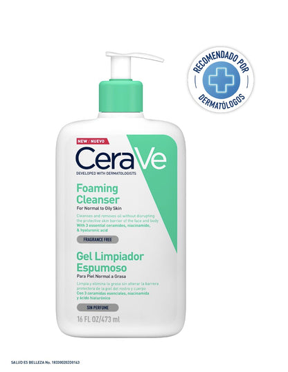 CeraVe Gel Limpiador Espumoso para Piel Normal a Grasa con Ceramidas Esenciales, Niacinamida y Ácido Hialurónico que Protege e Hidrata la Barrera Natural de la Piel, 473ml