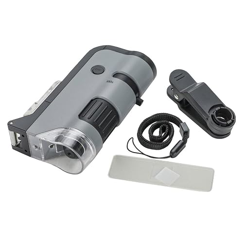 Carson Microflip 100X-250x - Microscopio de Bolsillo con Luz LED y UV, Base Deslizante Abatible y Clip de Digitalización para Smartphone (MP-250 o MP-250MU), Paquete Individual, Gris, una Talla