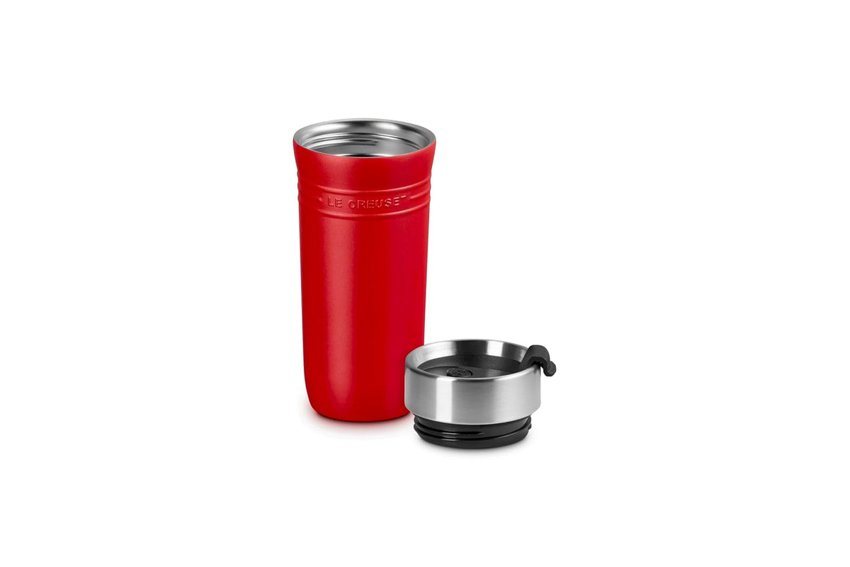 Le Creuset Taza de viaje de acero inoxidable para llevar, 12 onzas, cerise