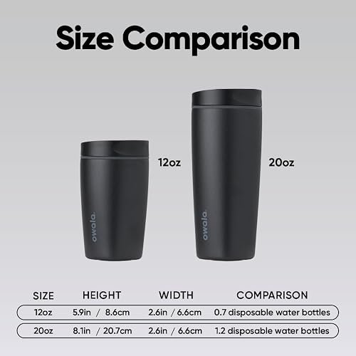 Owala SmoothSip Slider - Acero inoxidable de cerámica, 12 onzas, negro (muy, muy oscuro)