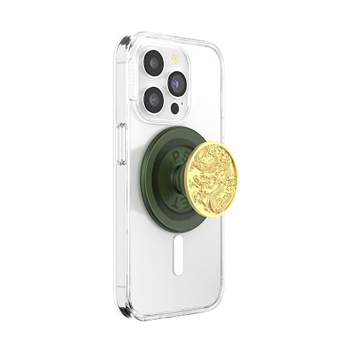 PopSockets - Empuñadura para teléfono MagSafe con Soporte, Soporte magnético, Parte Superior Intercambiable, sujeción Segura para iPhone MagSafe, teléfono y Tablet, dragón esmaltado