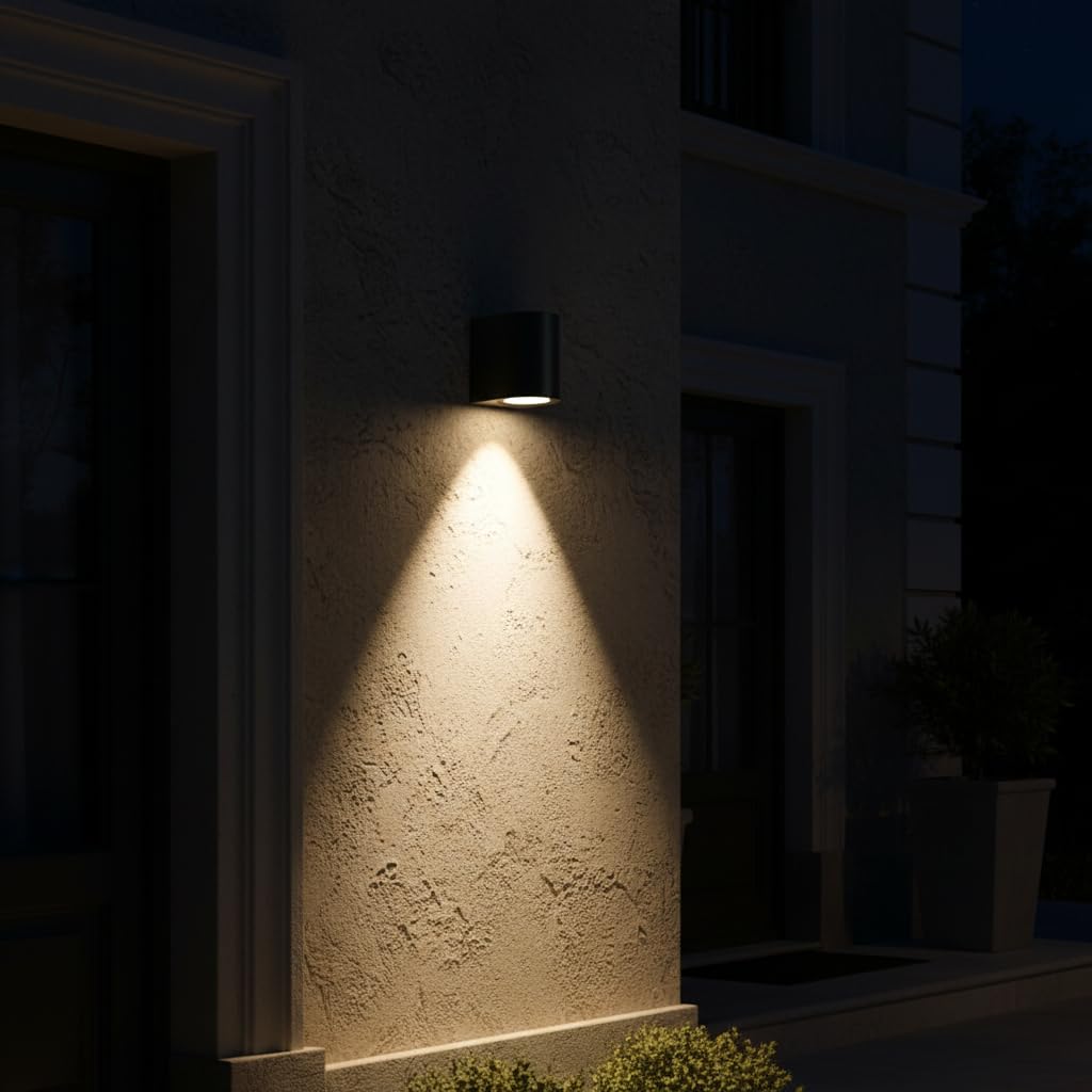 Lampara De Pared Artlite ADE-003, Color Negro, Cilindro, Exterior, Base GU10, Materiales de Alta Resistencia,