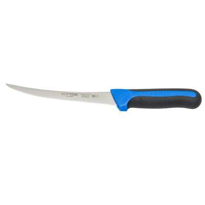 Winco Sof-Tek, cuchillo para deshuesar de 6 pulgadas, curvado, mango de agarre suave, plateado/negro/azul