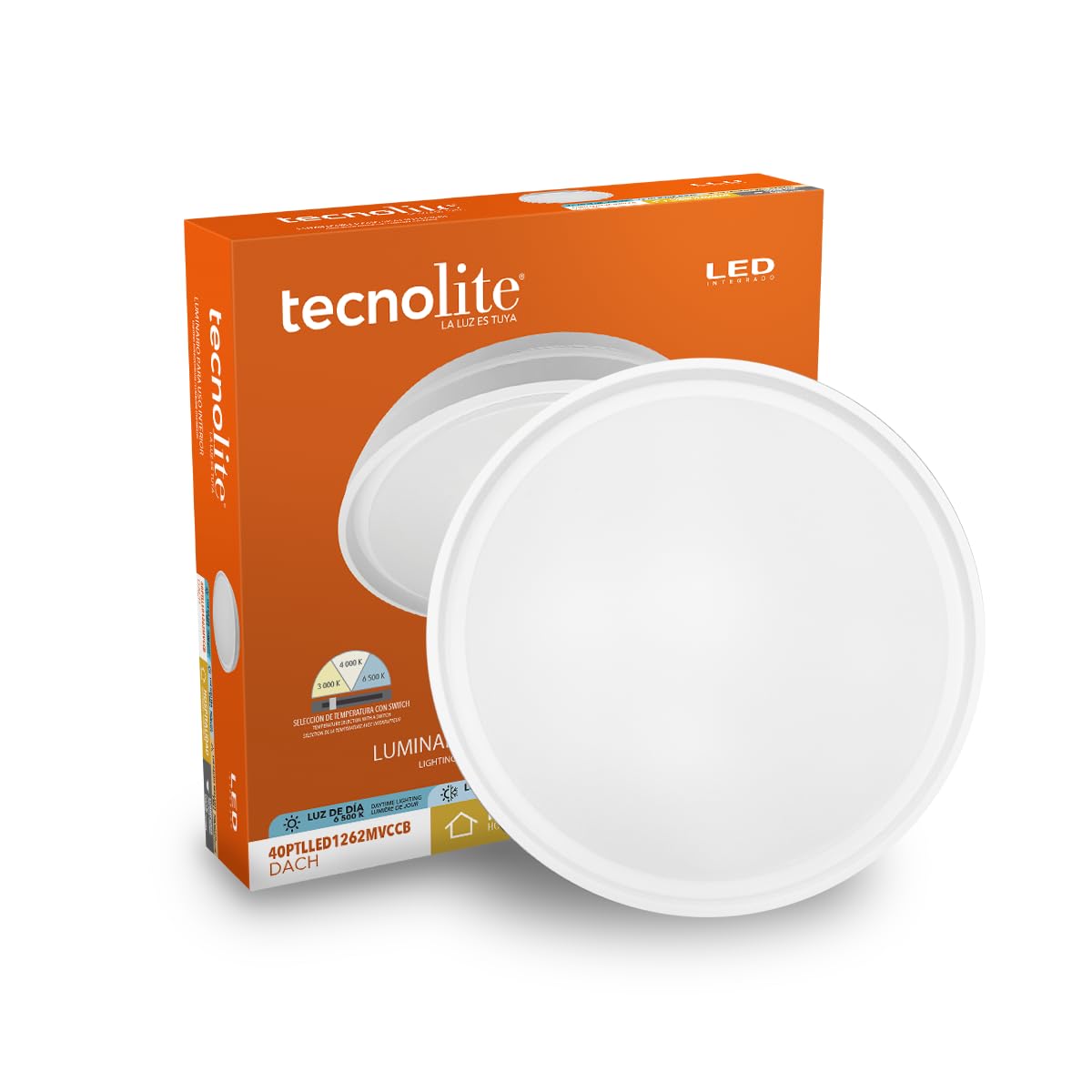 Tecnolite - Lámpara de Techo Plafón LED 40 W, Luz Blanca Ajustable con Aro de Luz, No atenuable