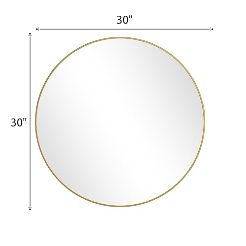 Espejo Redondo de 30 Pulgadas, Espejo Circular con Marco de Metal Dorado, Espejo de Pared para Entrada, baño, Cambiador, Sala de Estar, Espejo Circular Dorado