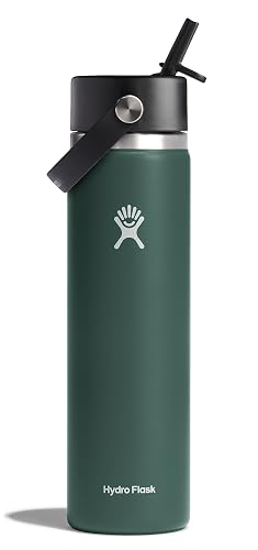 Hydro Flask - Botella de 24 onzas con tapa de popote flexible de acero inoxidable aislado, tapa ancha de popote, no derrama, a prueba de fugas en abeto