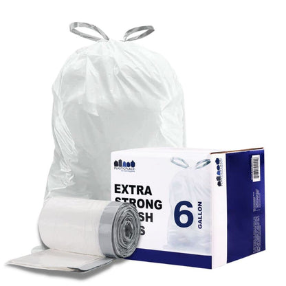 Plasticplace Bolsas de basura de 6 galones, 0.7 mil, forros blancos para cubos de basura con cordón, 17 x 20 pulgadas (100 unidades)