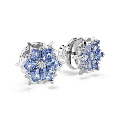 Swarovski Aretes de botón Magic, Copo de nieve, Azules, Baño de rodio