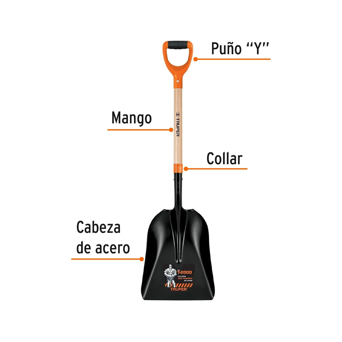 Truper PCAY-P, Pala carbonera, puño "Y", modelo T-2000, cabeza 22 3/4"