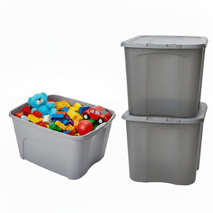 Italhome 3 Cajas Organizadoras de Plástico color Gris, Contenedores Multiusos con Tapa para Almacenamiento Box 87 L