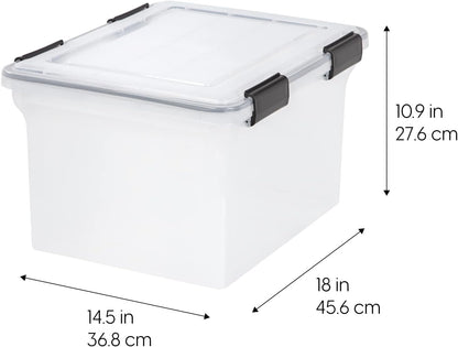IRIS USA Caja WeatherPro para Archivos Carta/Oficio, 32 Qt, 4 Pzas | Protege documentos importantes con resistencia al agua, broches seguros y diseño apilable para hogar u oficina