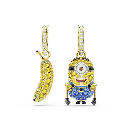 arete de aro Swarovski Minions Stuart and plátano, Pavé, Mini, multicolor, baño dorado